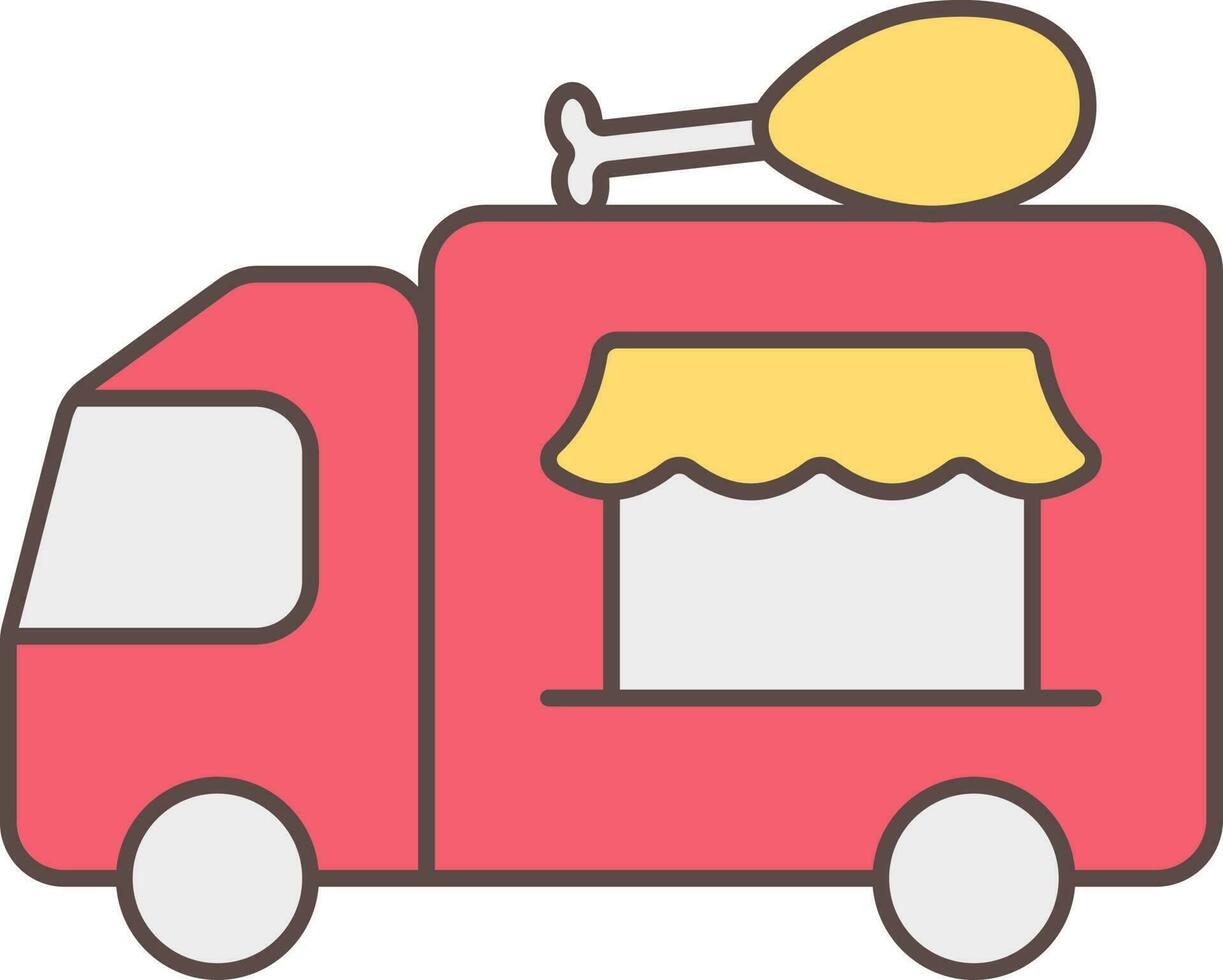 Chicken Leg Piece Symbol Food Truck Icon In Red And Yellow Color. vector