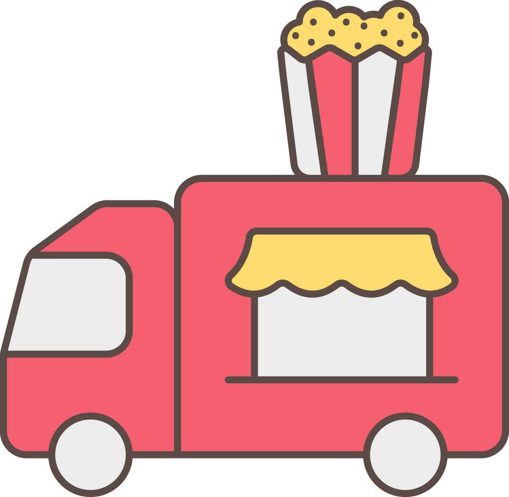 Illustration Of Popcorn Food Truck Icon In Red And Yellow Color. vector