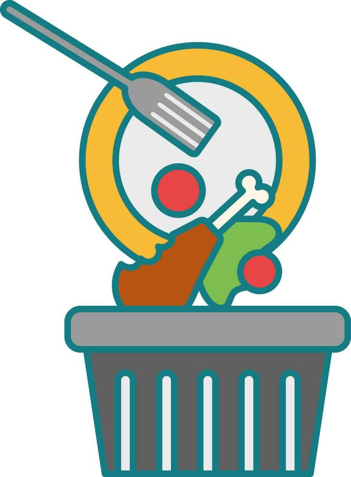 Waste Food Throwing In Dustbin Colorful Icon. vector