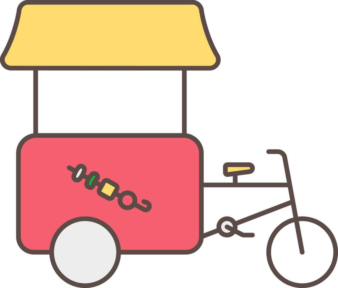 Isolated Kebab Cycle Food Cart Icon In Red And Yellow Color. vector