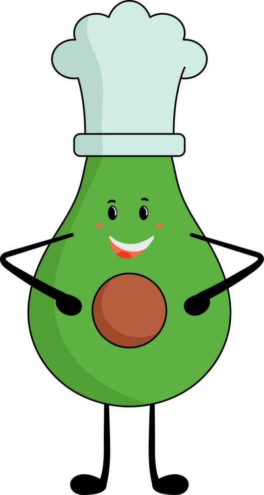 Cheerful Avocado Cartoon Wearing Chef Hat Icon In Flat Style. vector