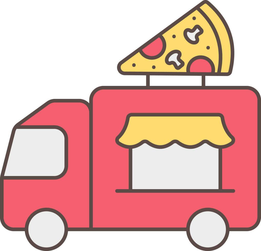 Pizza rápido comida camión icono en rojo y amarillo color. vector