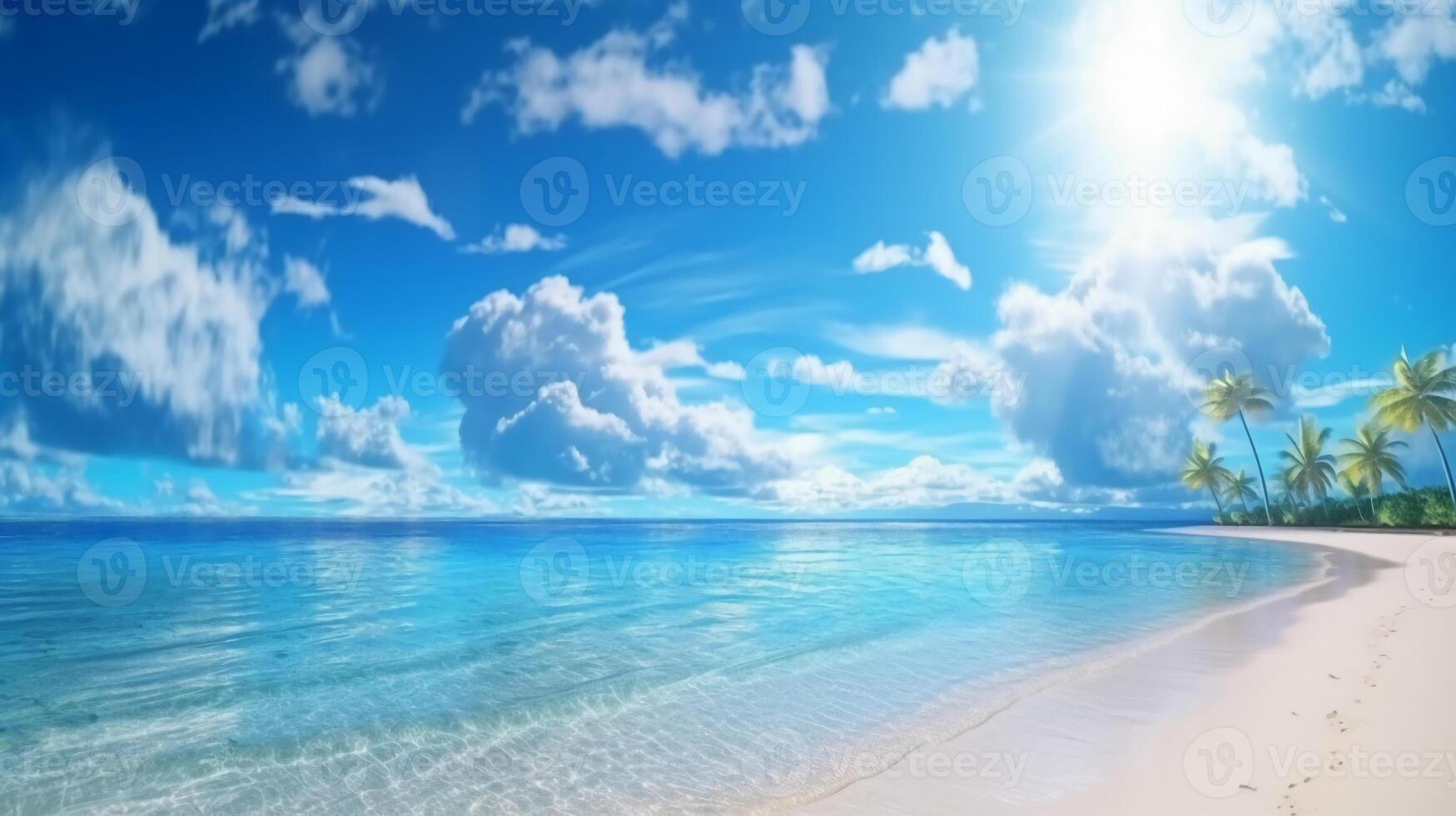 A beautiful beach with crystal blue water and white sand. photo