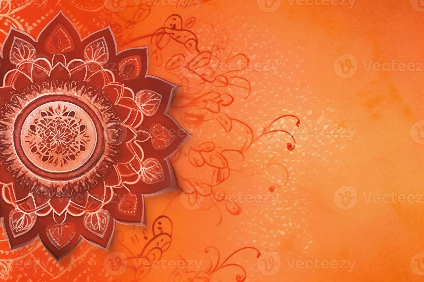 orange Pantone color background paper texture Rangoli pattern painting. photo