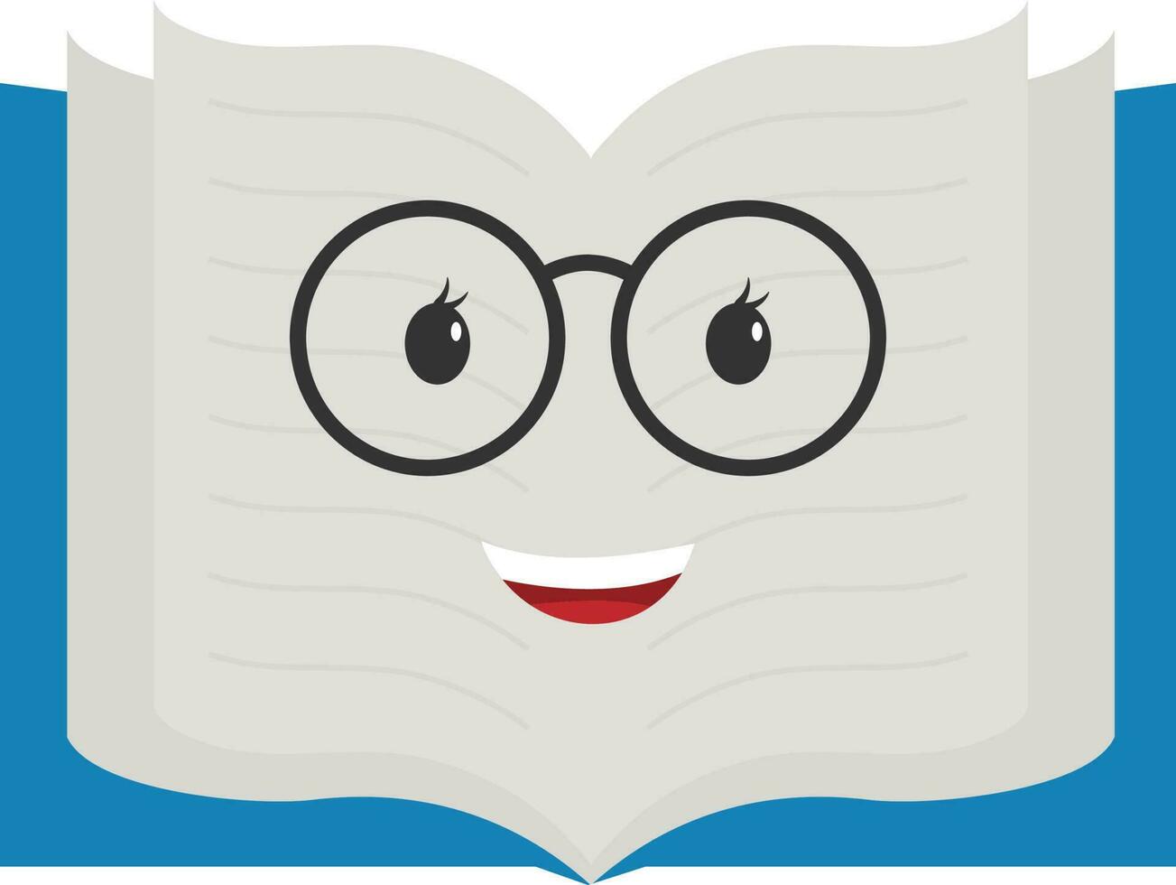 Happy Open Book Cartoon Character Blue And White Icon. vector