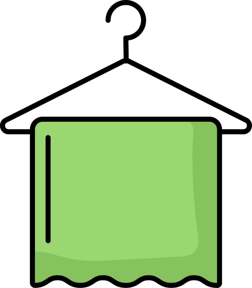 Towel On Hanger Icon In Green And Black Color. vector