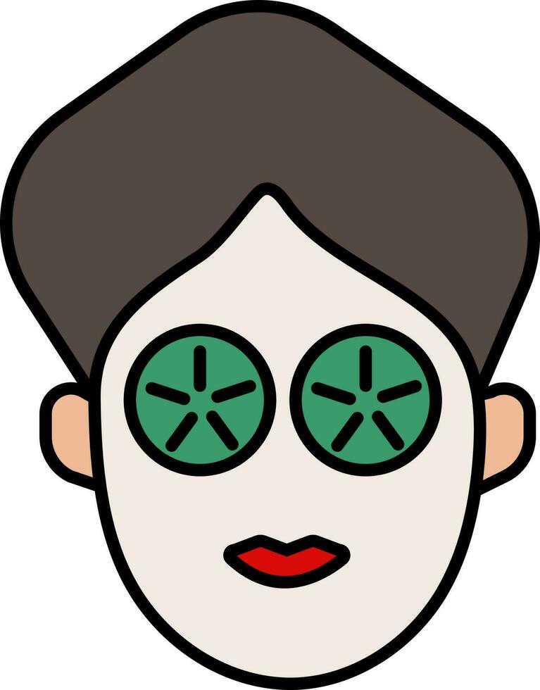 Face Pack Apply Female Face With Cucumber Colorful Icon. vector