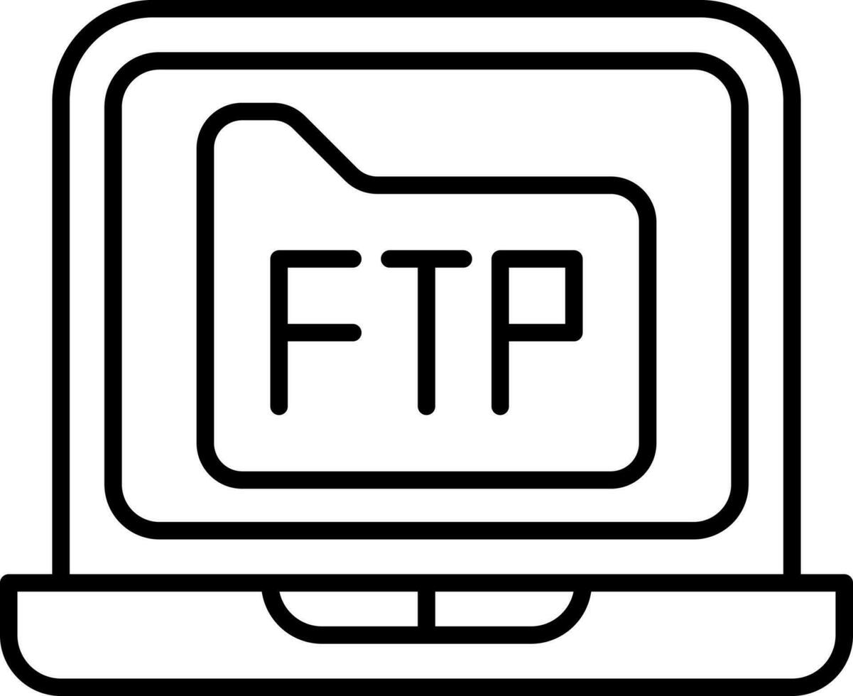 Laptop Ftp Icon In Black Line Art. vector