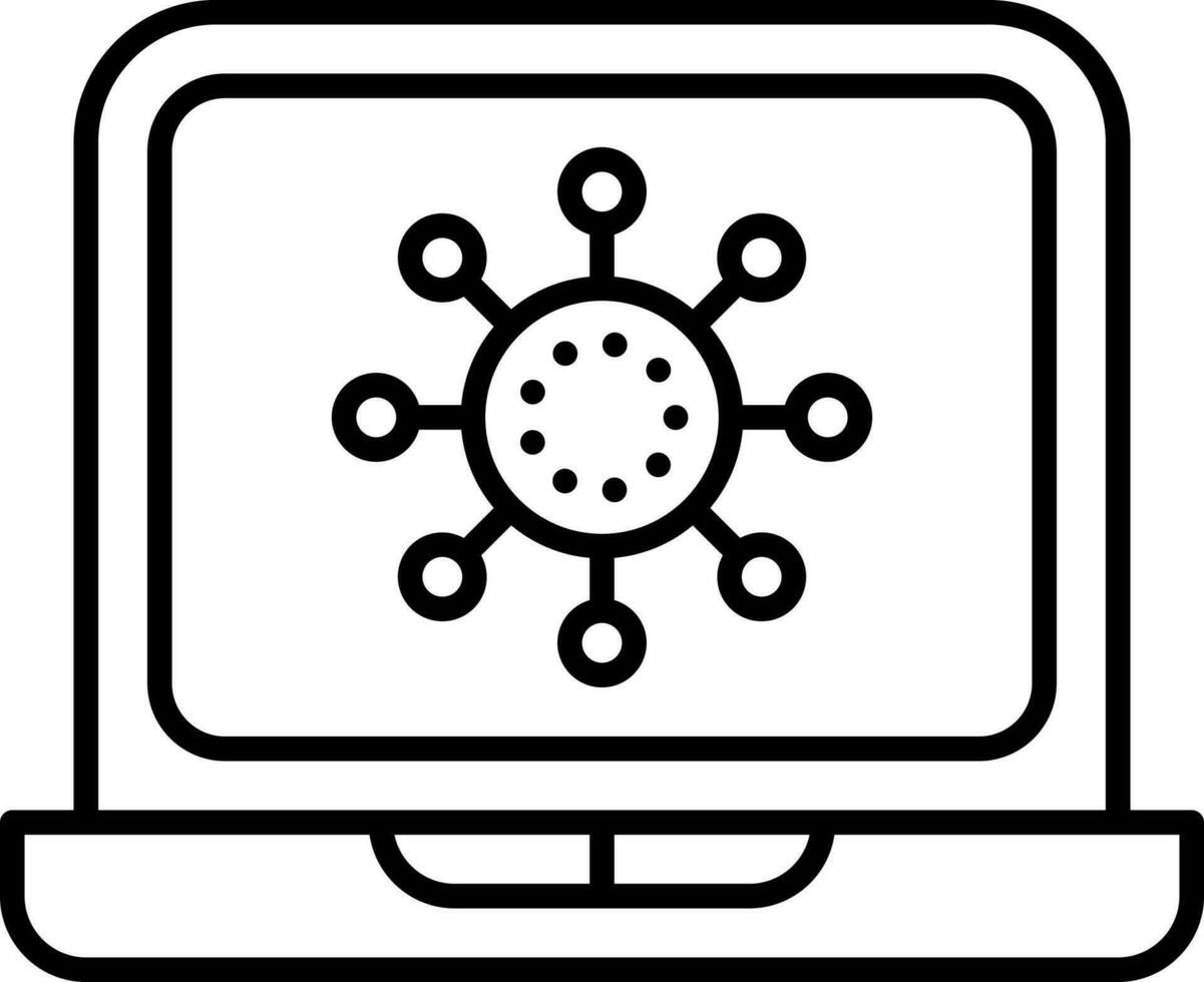 Linear Style Network Connection In Laptop Icon. vector