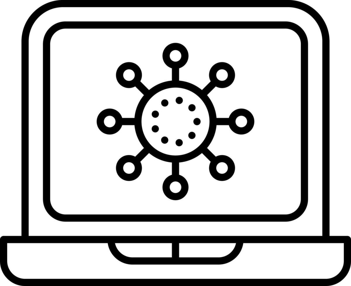 Linear Style Network Connection In Laptop Icon. vector