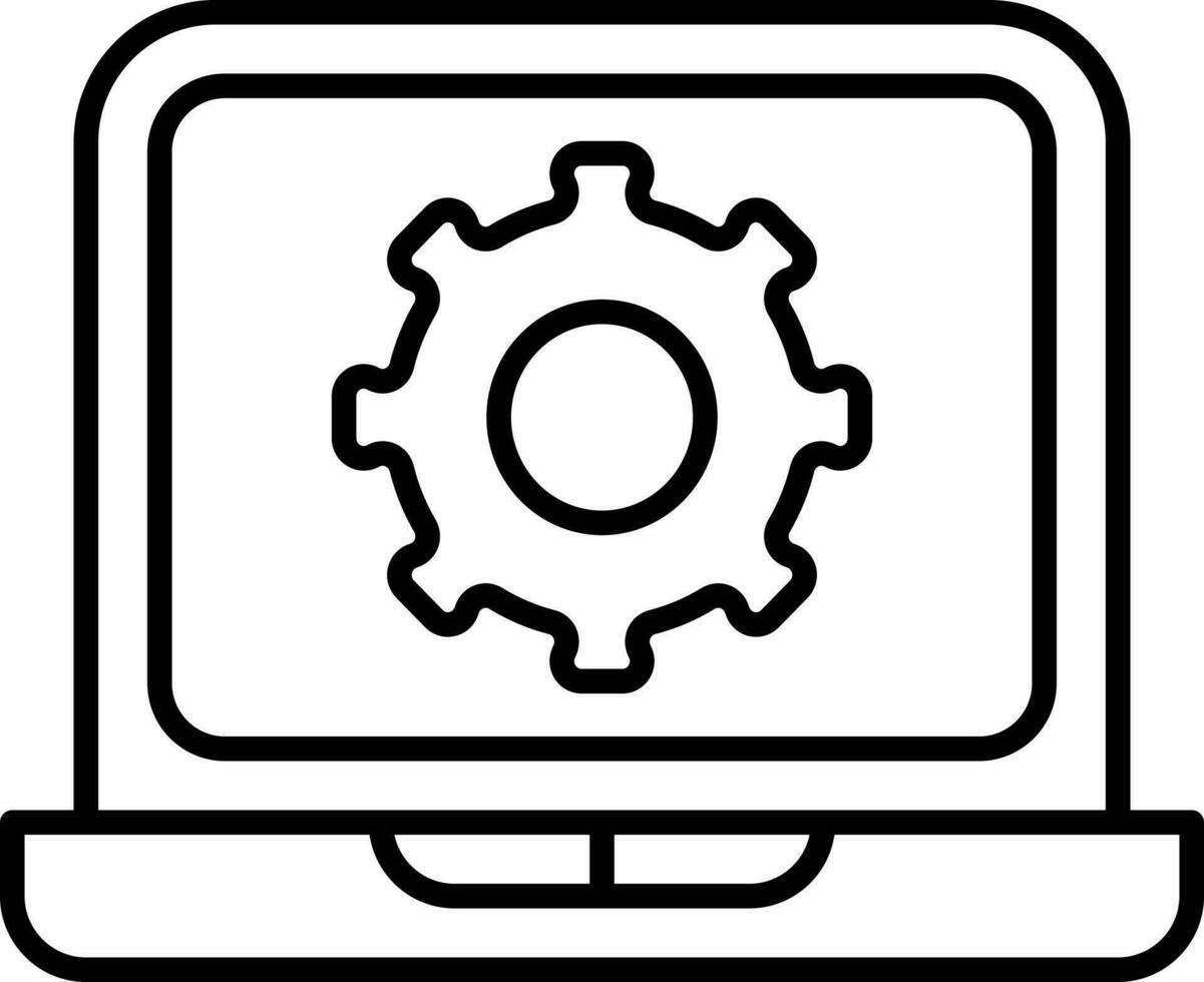 Laptop Setting Icon Or Symbol In Line Art. vector