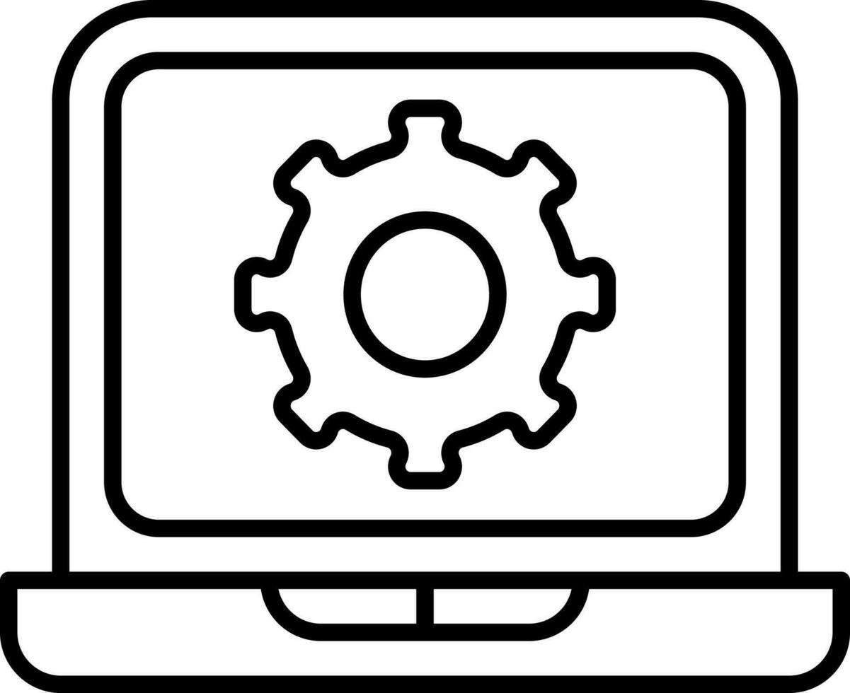 Laptop Setting Icon Or Symbol In Line Art. vector