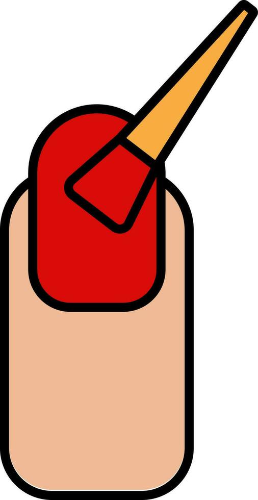 Nail Polish Applying Finger Icon In Red And  Peach Color. vector