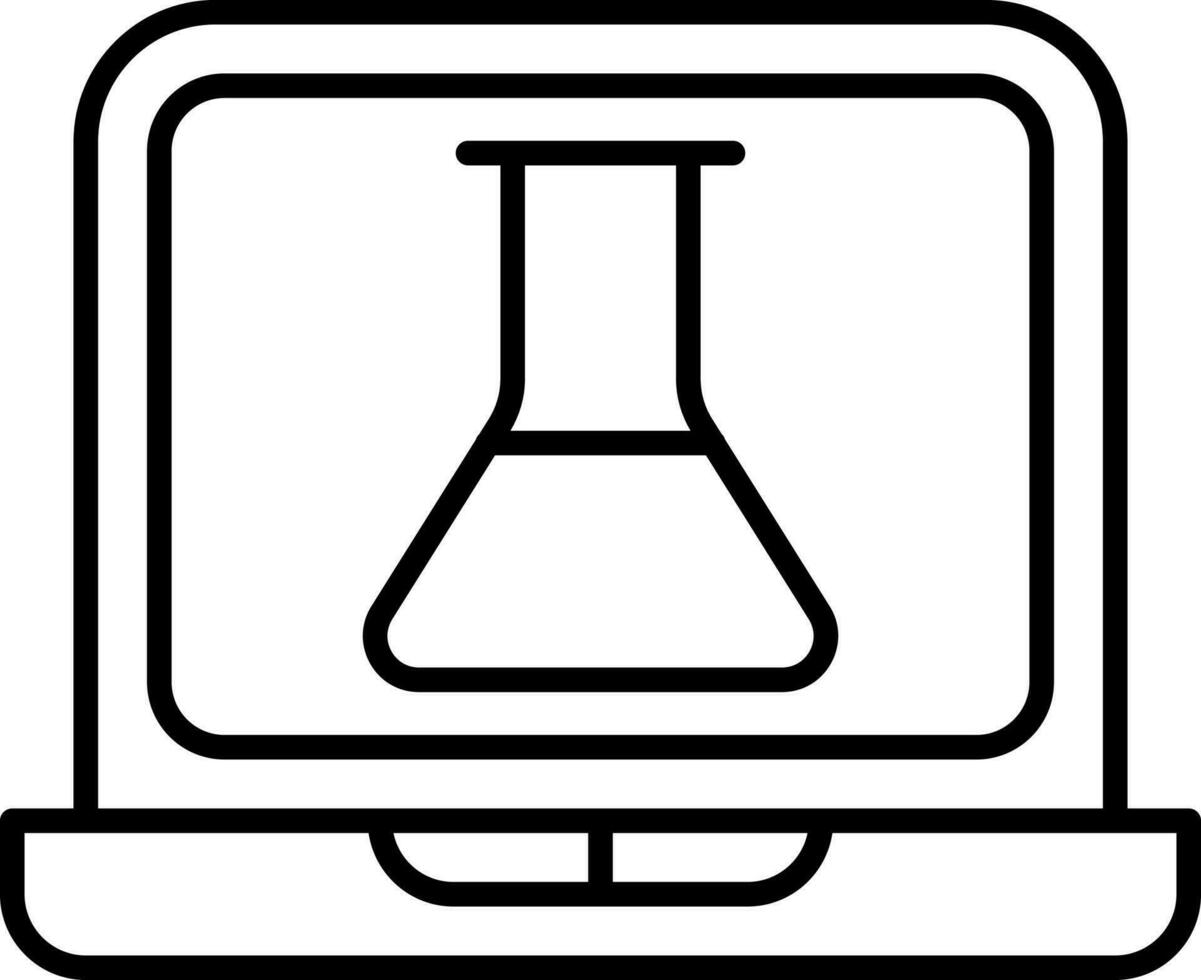 Linear Style Flask In Laptop Icon. vector