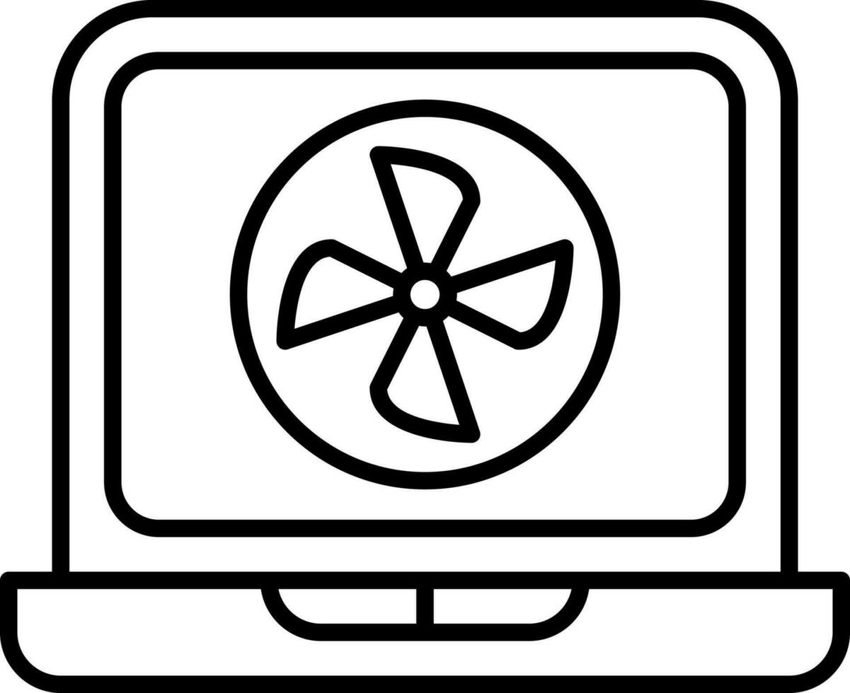 Black Linear Style Fan In Laptop Icon. vector