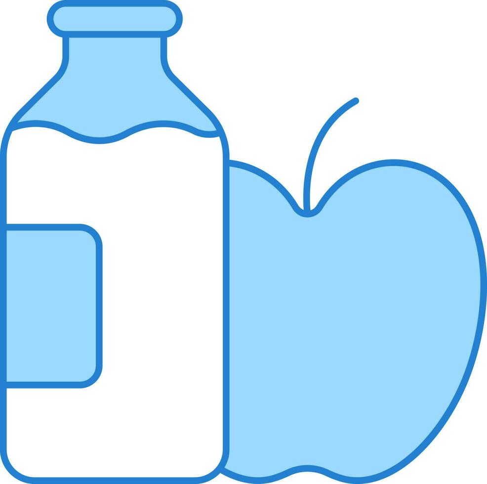 Leche botella y manzana para sano nutrición icono en azul y blanco color. vector