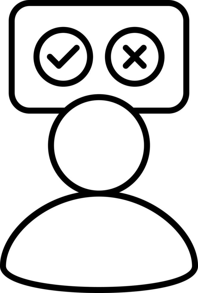 Right And Wrong Choice Man Icon In Black Outline. vector