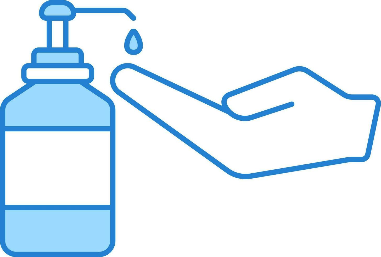 dispensador botella utilizar humano mano icono en azul y blanco color. vector