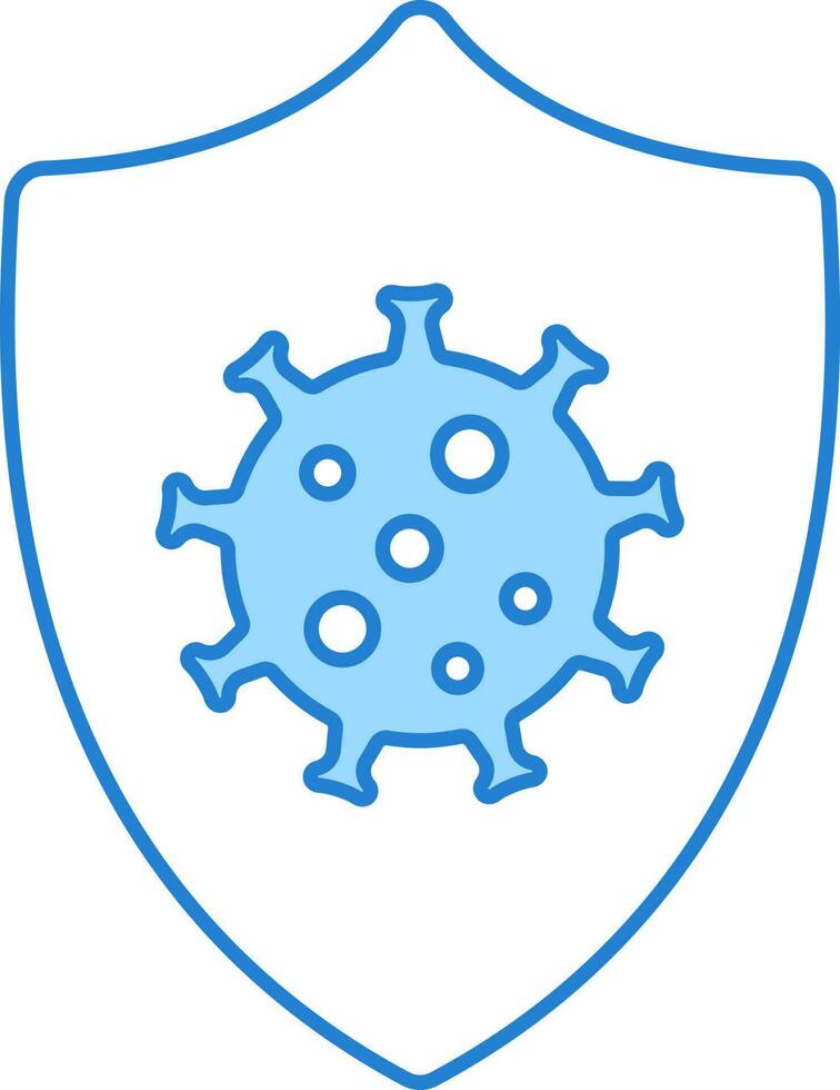 Virus Shield Flat Icon In White And Blue Color. vector