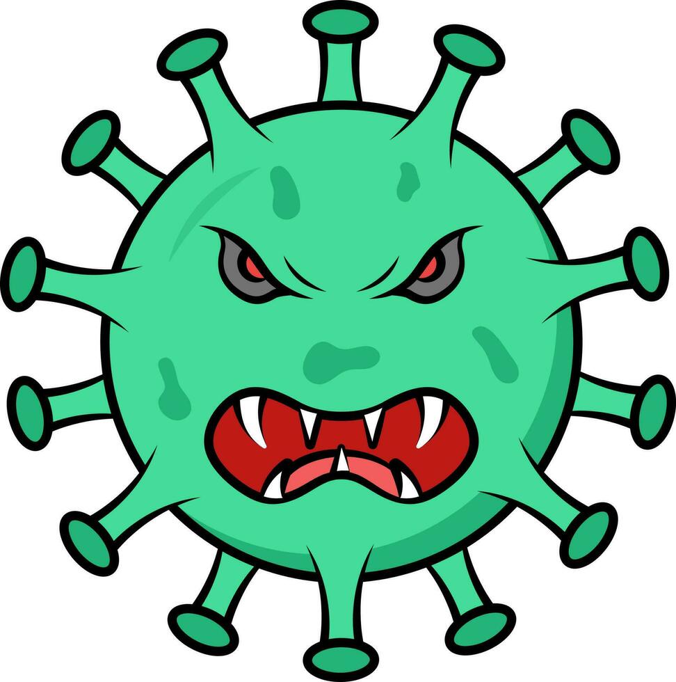 Angry Virus Emoticon Or Symbol In Green Color. vector