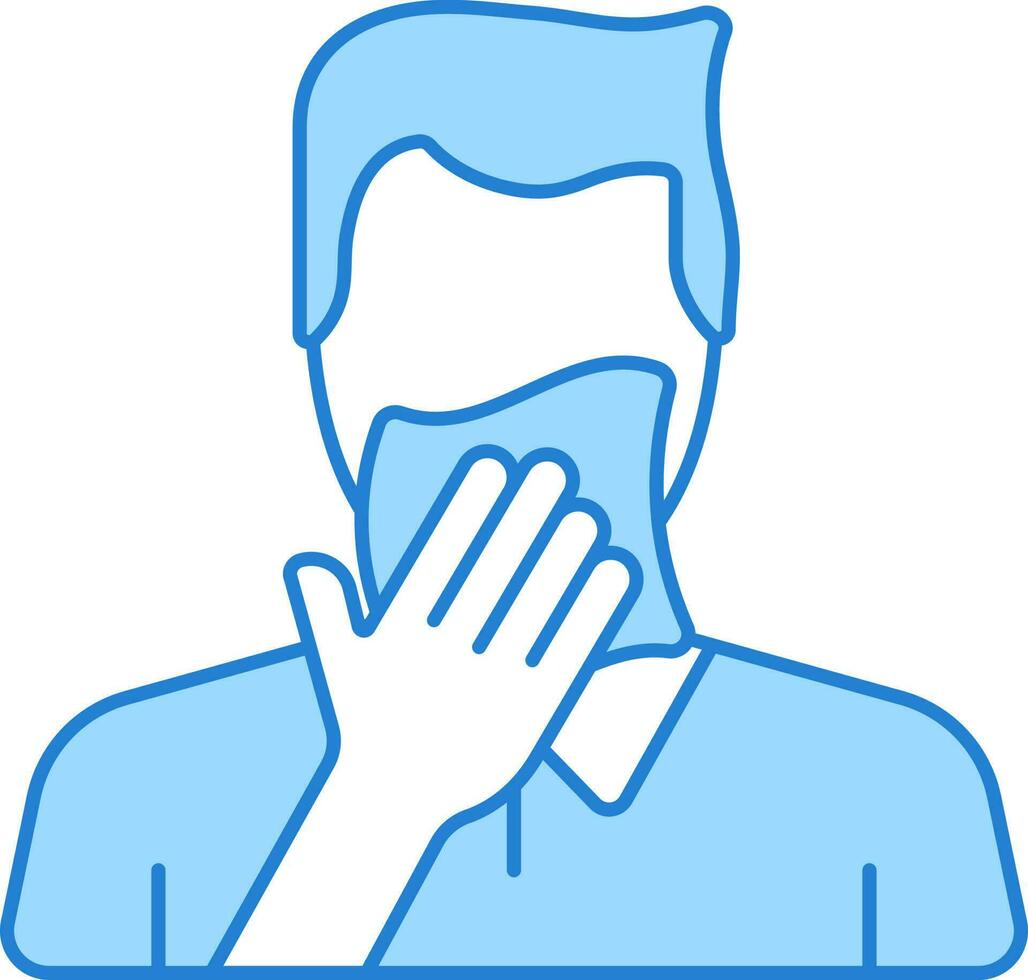 Sneezing Or Coughing Man Face Cover With Napkin Blue And White Icon. vector