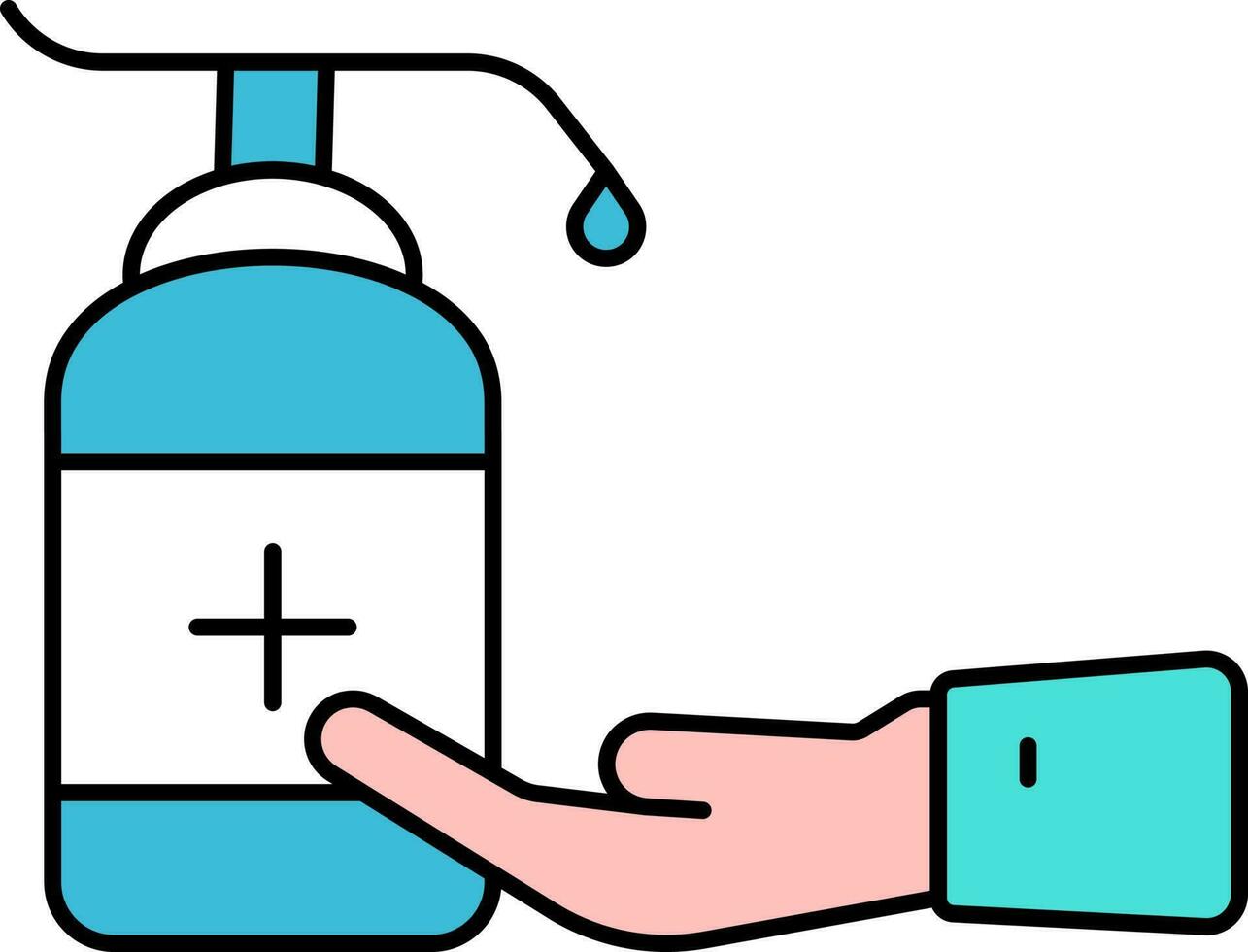 Dispenser Bottle Use Human Hand Colorful Icon. vector