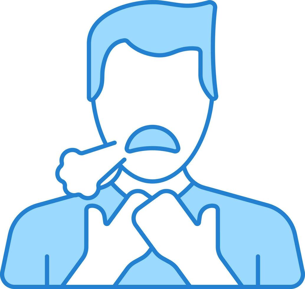 Coughing Man Blue And White Icon Or Symbol. vector