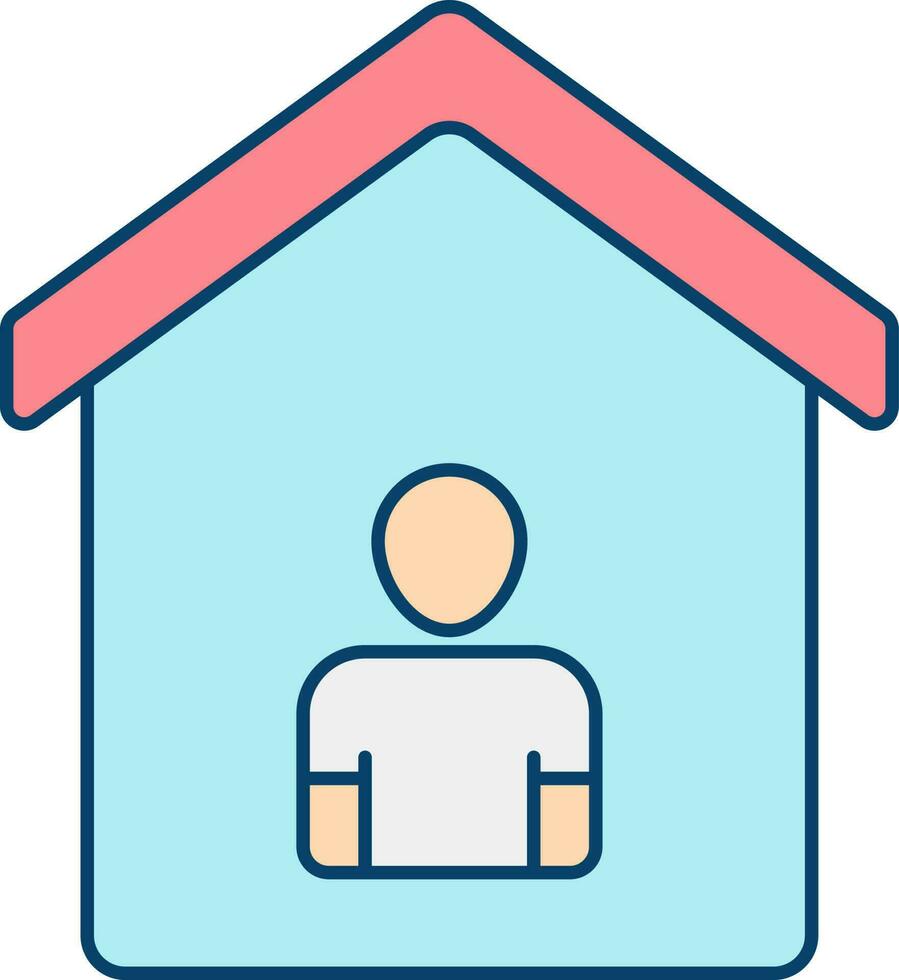 Illustration Of Man Stay In Home Red And Blue Icon. vector