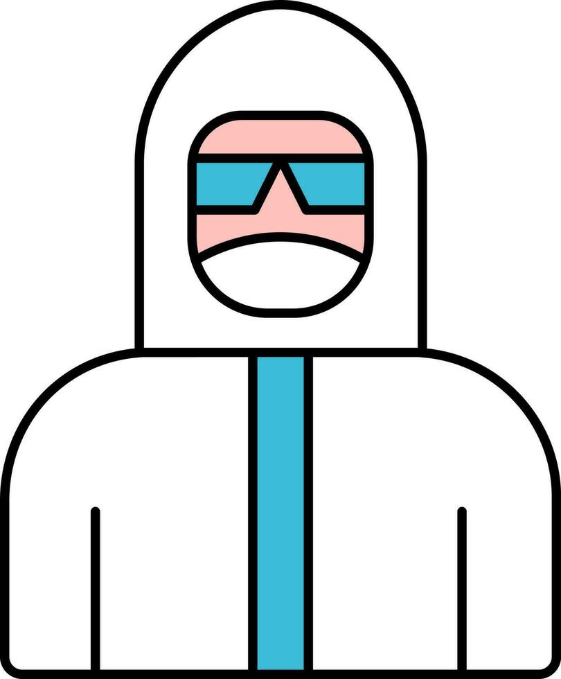 PPE Kit Wearing Man Icon In Blue And White Color. vector