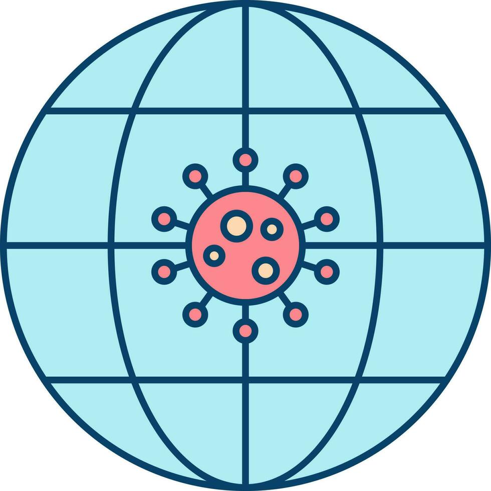 Flat Style Virus In World Red And Blue Icon. vector