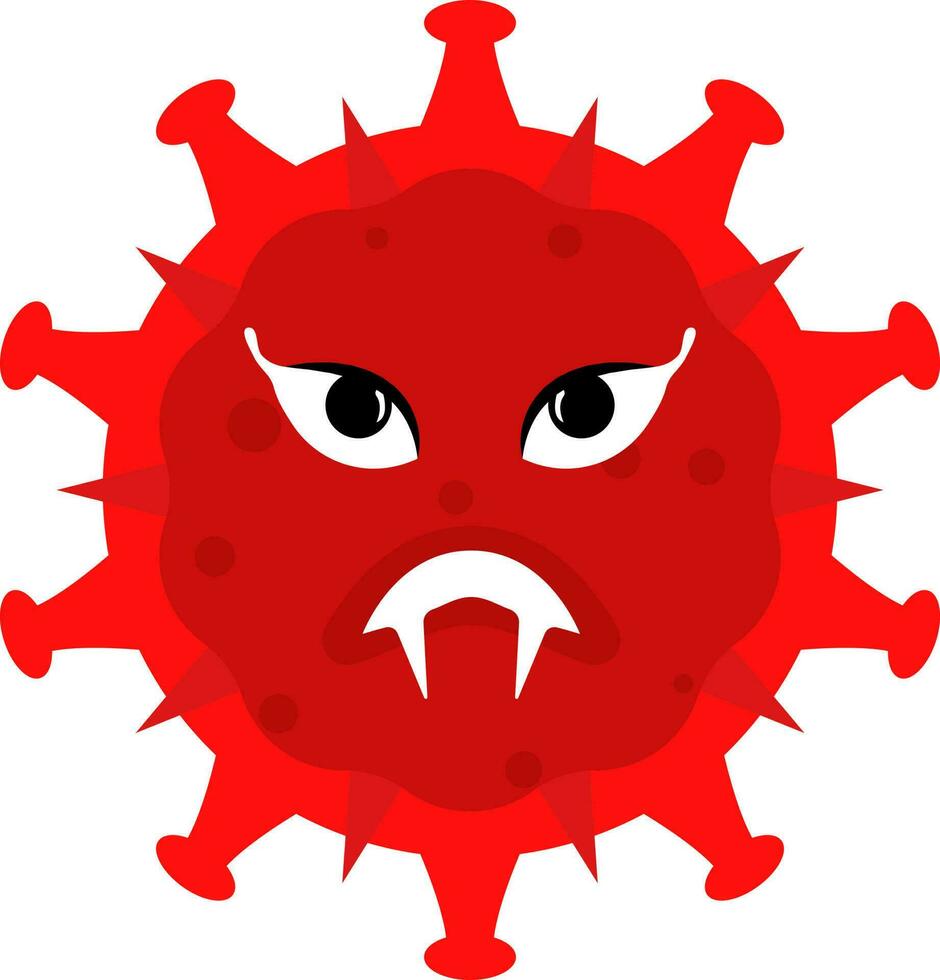 Scary Virus Emoji Flat Icon In Red Color. vector