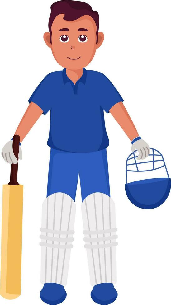 Portrait Of Batsman Standing On White Background. vector