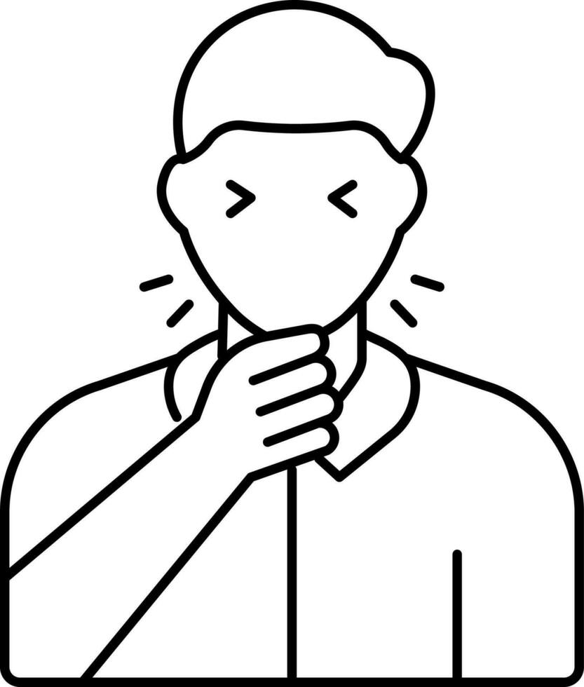 Young Man Coughing Over His Hand Linear Icon. vector