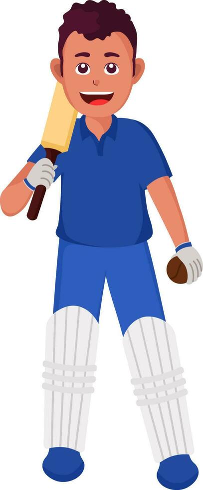 Portrait Of Cricket Batsman Holding Bat And Ball Over White Background. vector