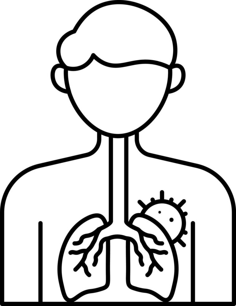 Black Outline Virus Attack In Lungs Icon Or Symbol. vector