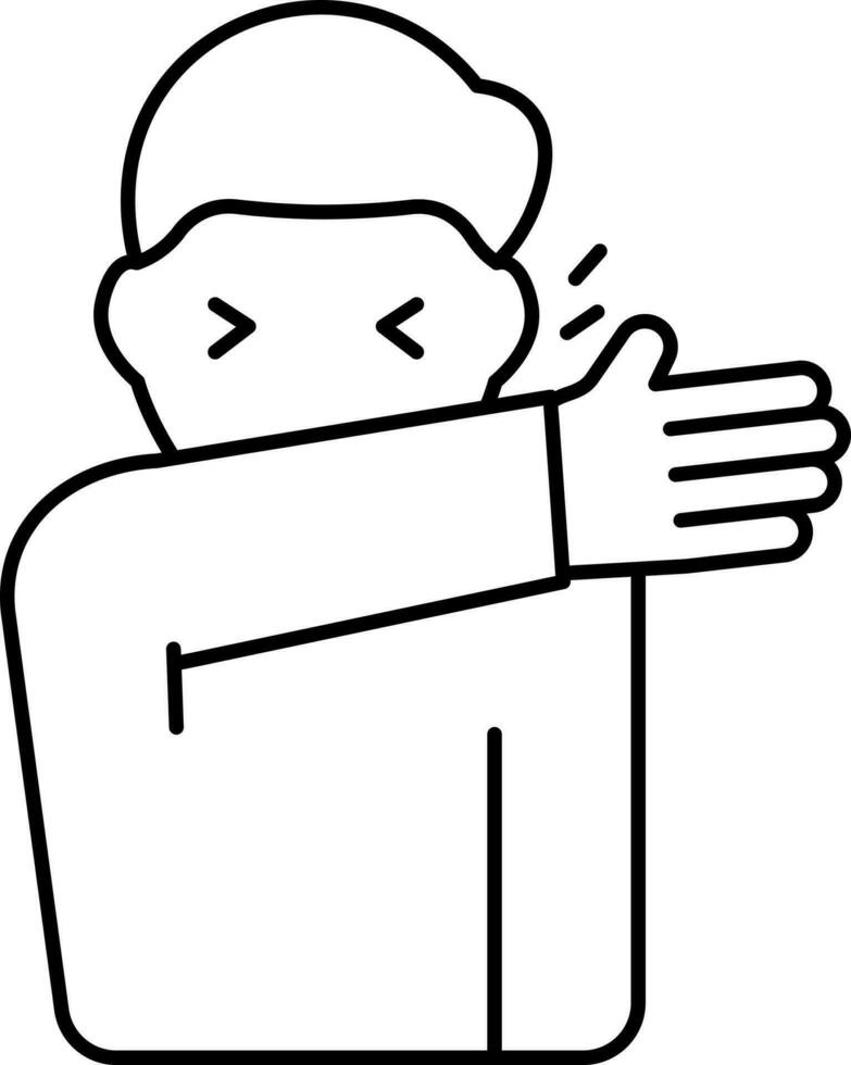 Coughing Man Sneezing Or Covering Arm Black Linear Icon. vector