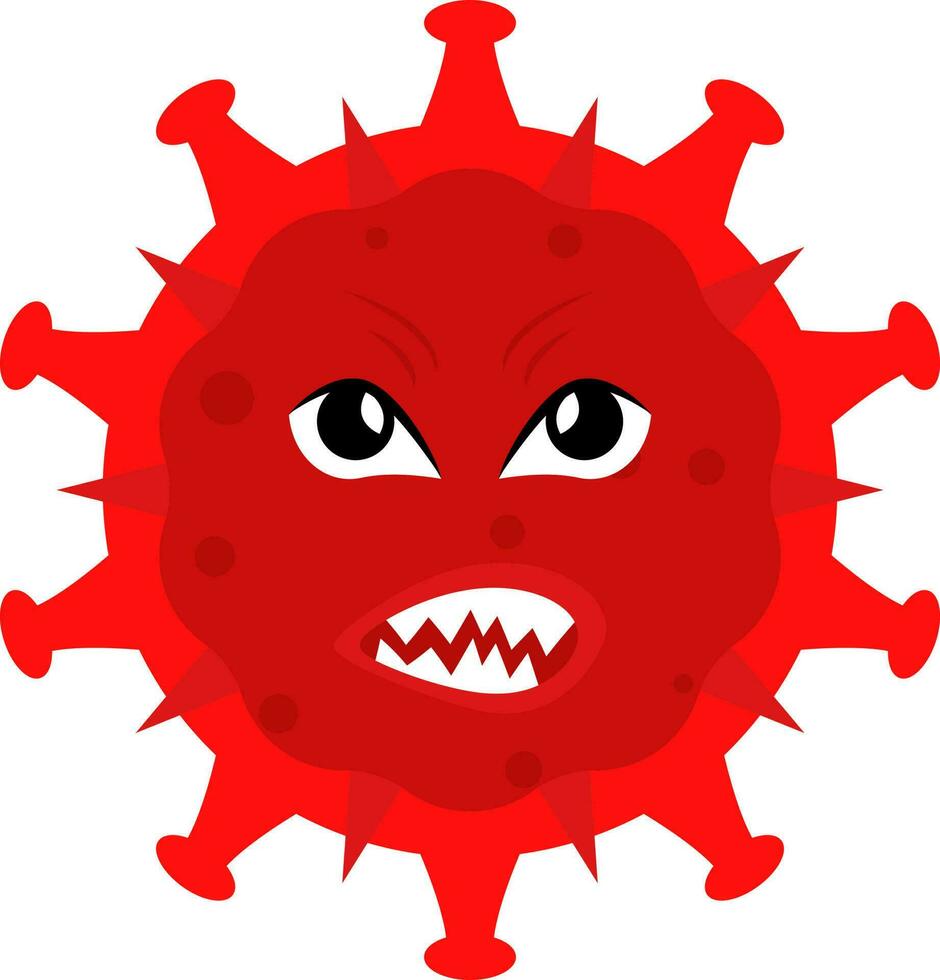 Angry Virus Emoticon In Red Color. vector