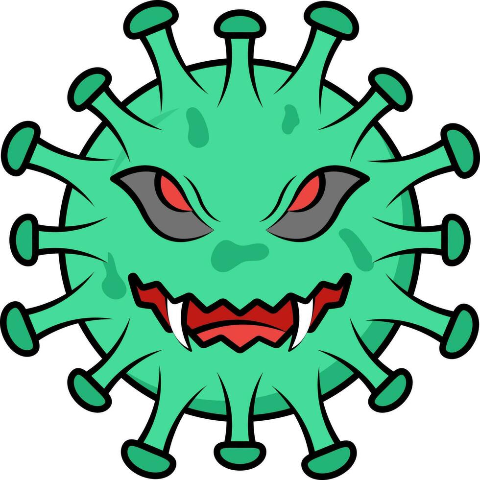 enojado virus mascota icono en verde color. vector