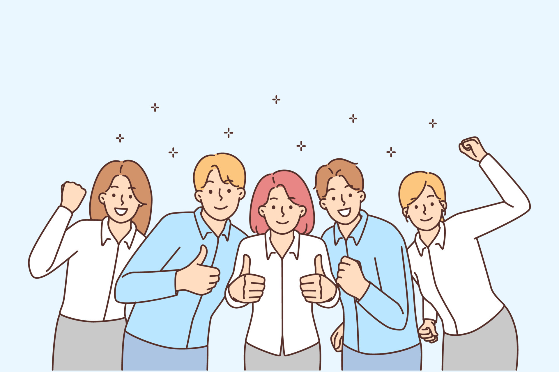 Group Of Smiling Businesspeople Showing Thumbs Up Celebrating Shared group-of-smiling-businesspeople-showing-thumbs-up-celebrating-shared