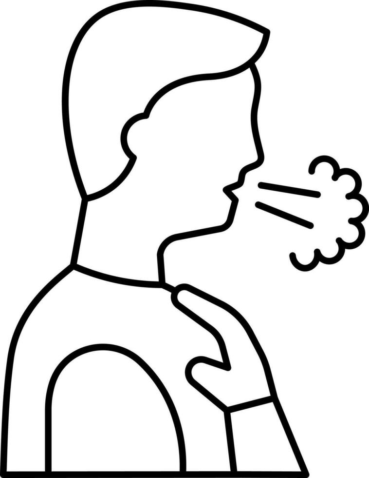 Coughing Man His Hand Put On Chest Black Stroke Icon. vector