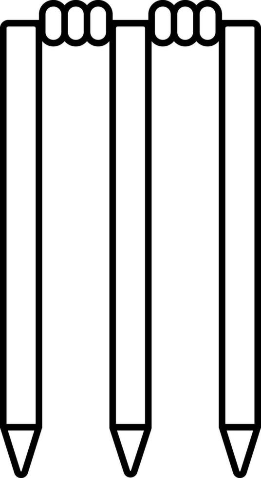 Black Line Art Of Wicket Stump Icon. vector
