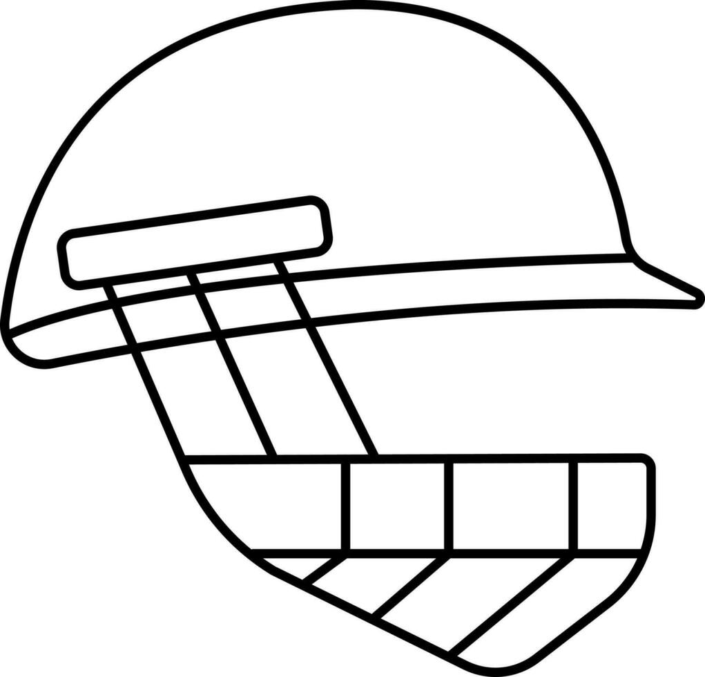 Black Thin Line Art Of Cricket Helmet Icon. vector