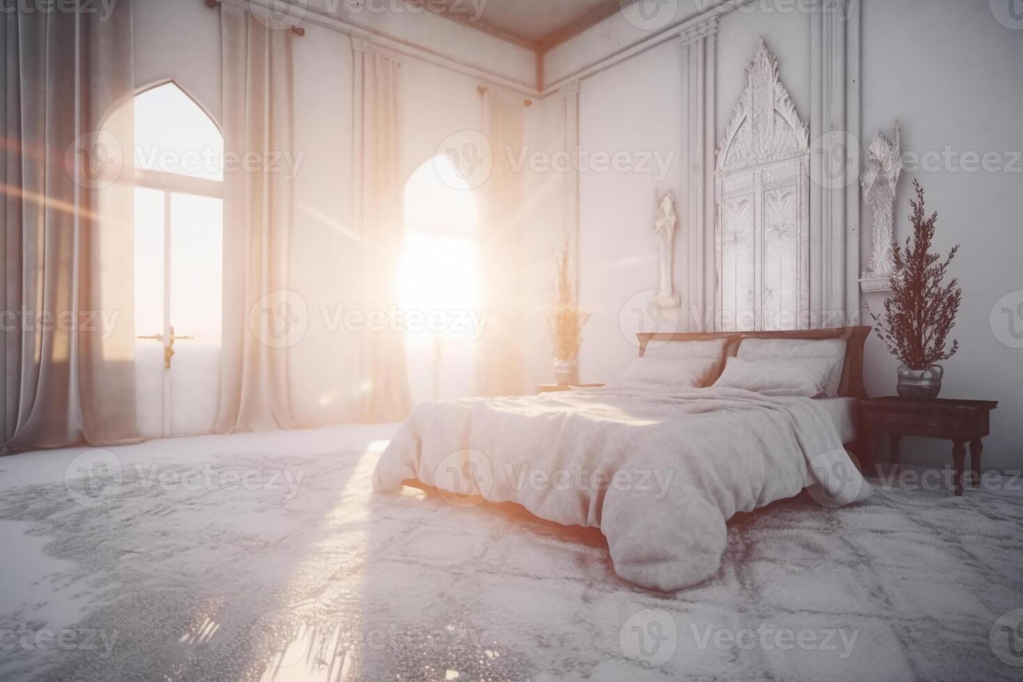 The holy light in white bedroom at the white morning. photo