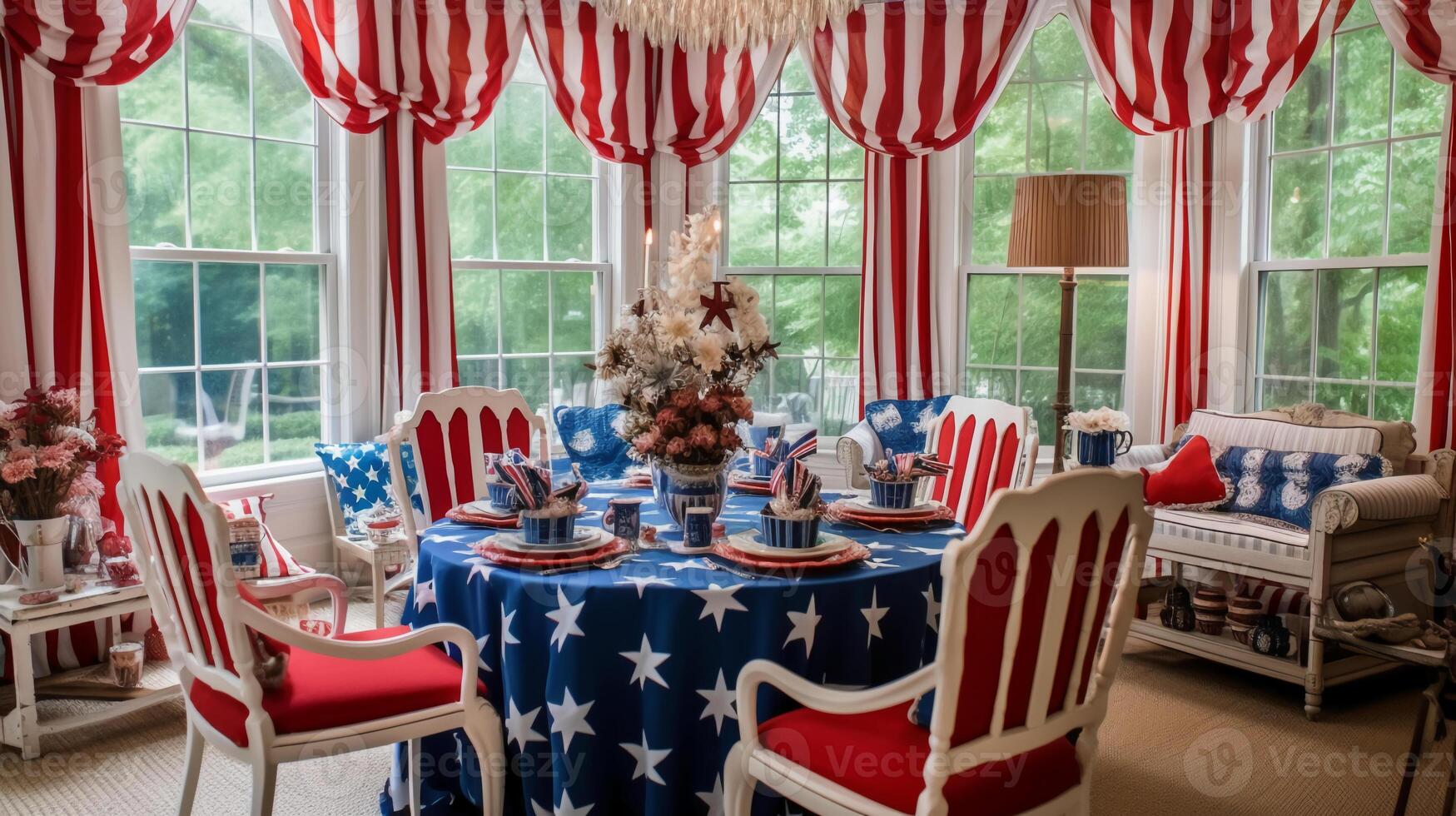 Decorated in red white and blue for 4th July celebration. photo