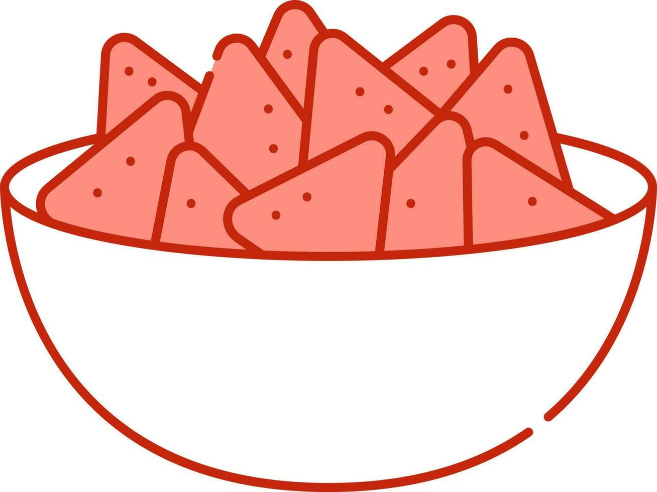 nachos papas fritas cuenco icono en ligero rojo y blanco color. vector