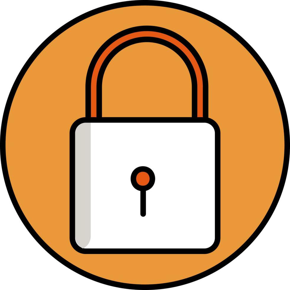 Padlock Button Icon In Orange And White Color. vector