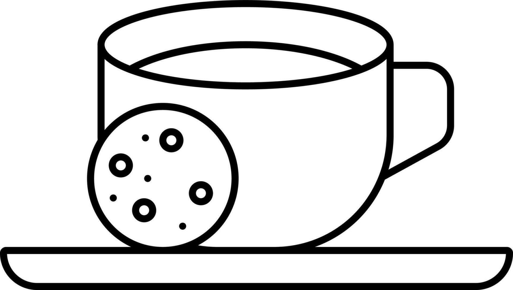 Coffee Or Tea Cup With Biscuit On Plate Icon In Black Stroke. vector