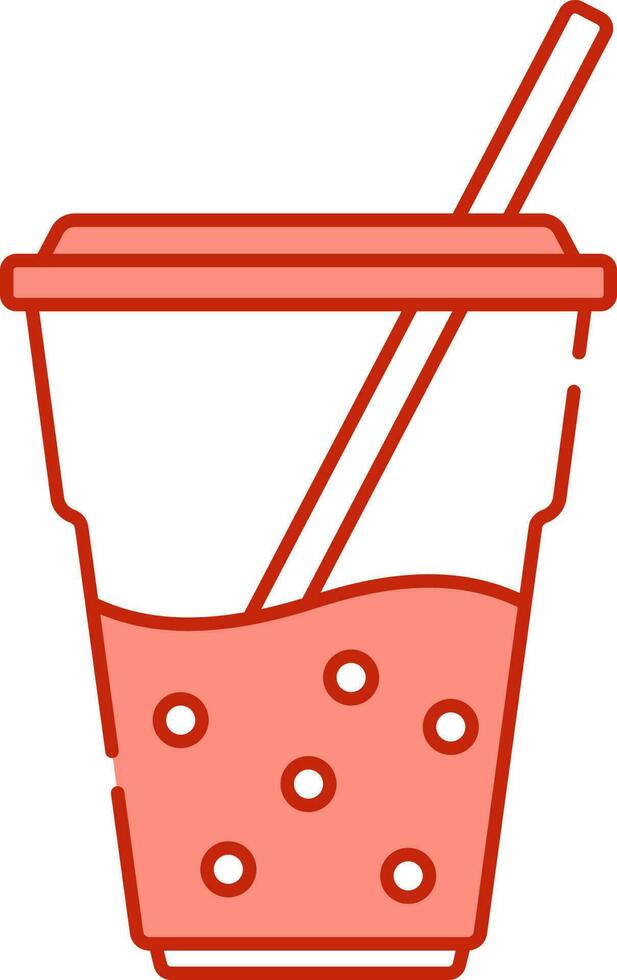 Bubble Tea Cup With Straw Icon In Light Red And White Color. vector