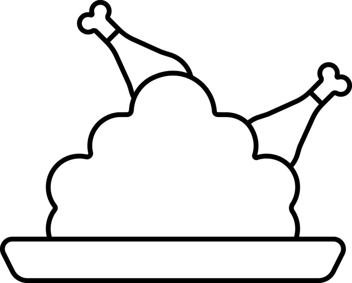 Isolated Chicken Rice Icon In Black Stroke. vector