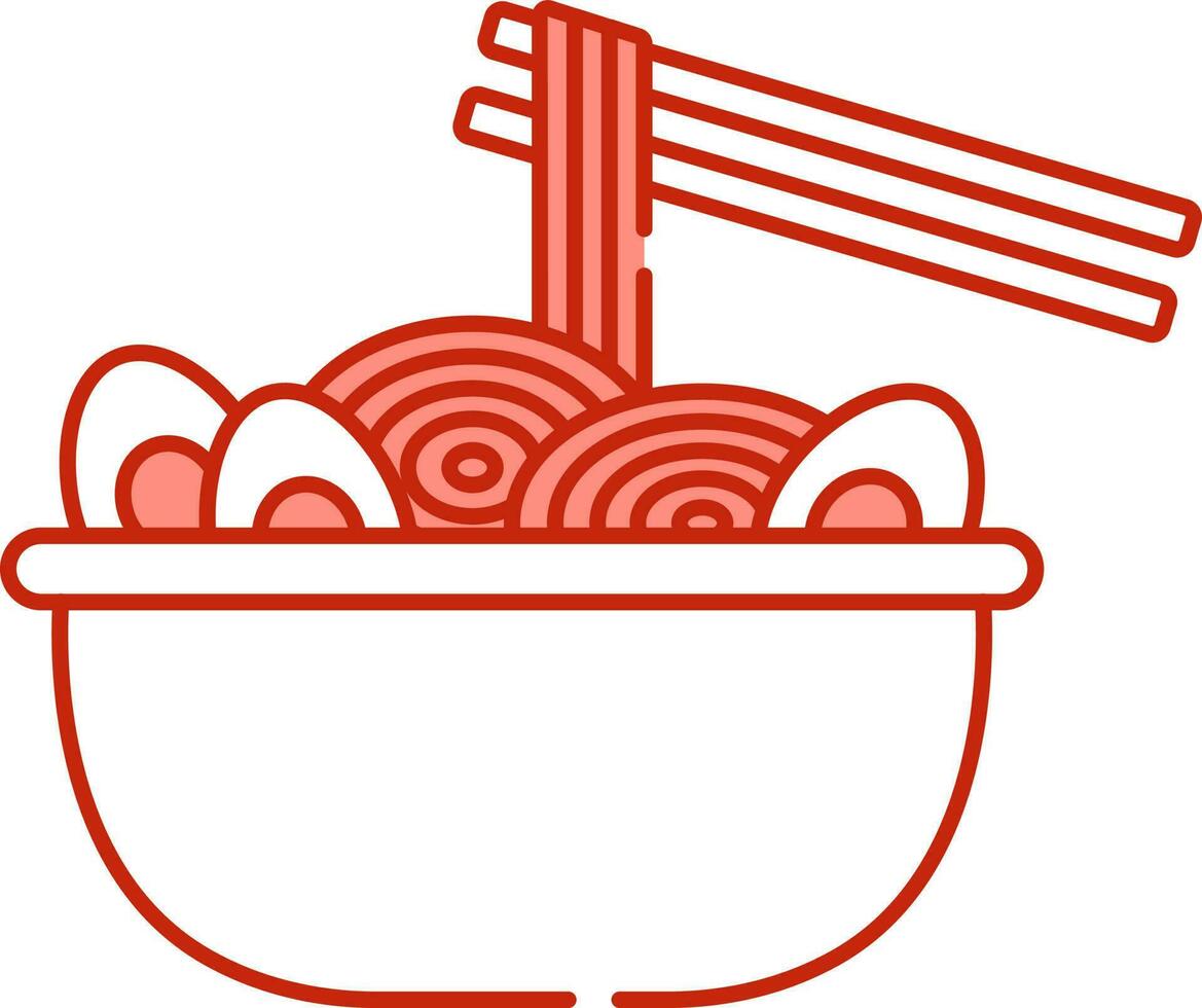 Noodles Holding Chopsticks With Egg On Bowl Icon In Light Red And White Color. vector